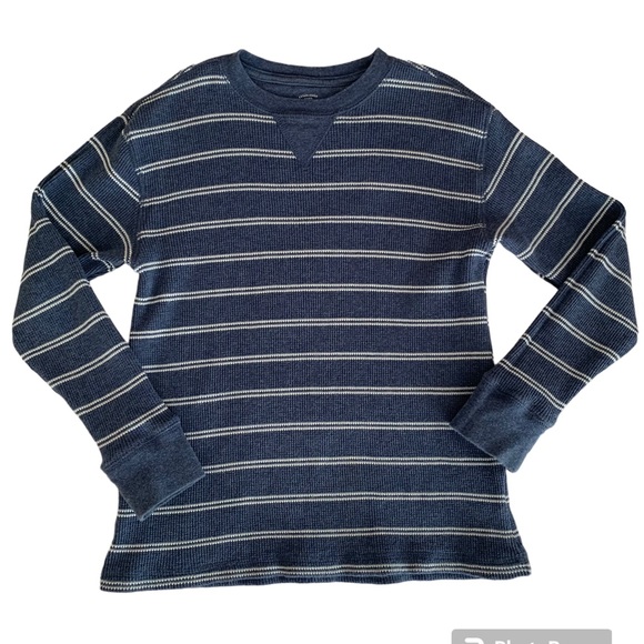 Faded Glory Shirt Thermal Long Sleeves Ribbed Waffle Weave Stripes Blue Boys M 8 - Picture 1 of 11